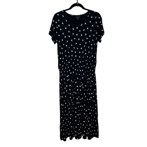 J. Jill Wearever Collection Midi Dress‎ Size M Petite Black White Elastic Waist - Picture 1 of 9
